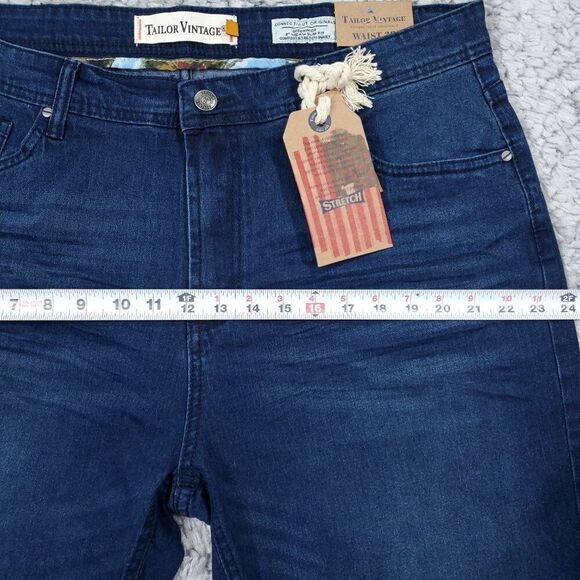 Tailor Vintage Greenwich Slim Fit Stretch Smart Denim Jean Shorts Size 38 Blue - Picture 8 of 9